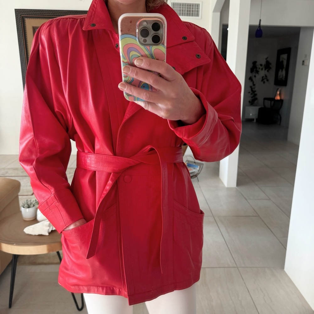 Peruzzi Vintage Red Napa Leather Jacket 80s-90s Size 4